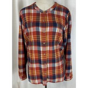 L.L. Bean Women's Long Sleeve Plaid Button Up Shirt Size L Organic Cotton